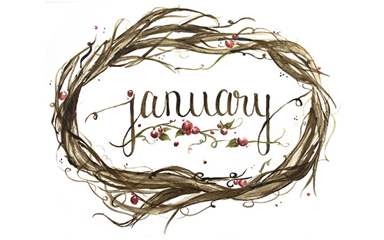 January | 2014 appointment calendar, watercolour, floral