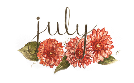 July | 2014 appointment calendar, watercolour, floral