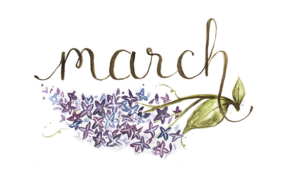 March | 2014 appointment calendar, watercolour, floral