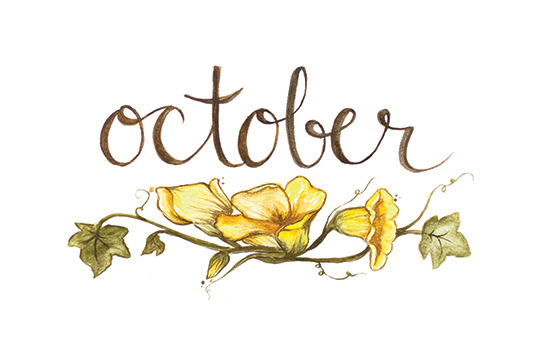 October | 2014 appointment calendar, watercolour, floral